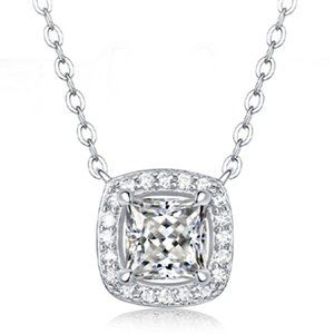 1-Carat Princess cut Halo Design Necklace GRA Lab Certified Moissanite Diamond